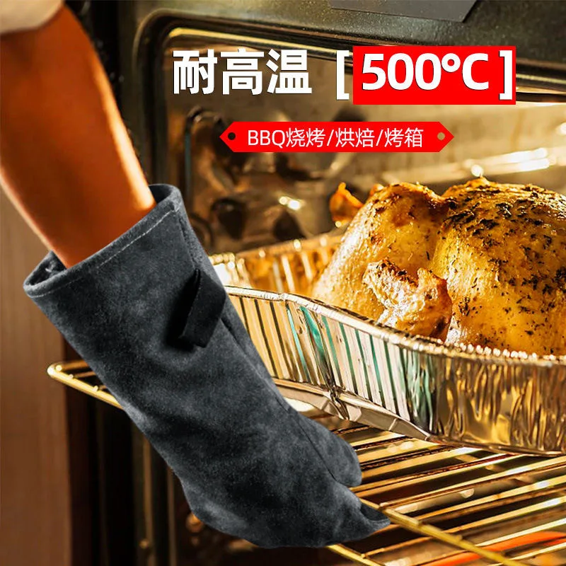 500 ℃ Luvas de forno resistentes ao calor luvas de cozimento luvas de churrasco para grill isolamento térmico couro forjamento luvas de soldagem