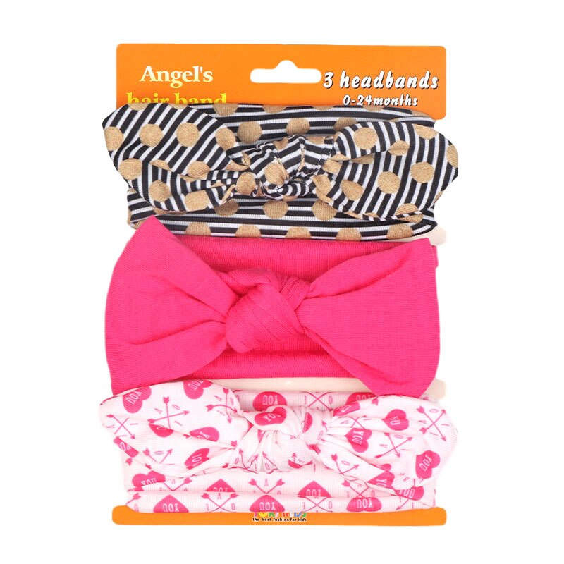 Children's Hair Ornaments Set 61158 Women's Cute Baby Cotton Bow Headband 3 Pairs/pack Red Elastic Headband: 7