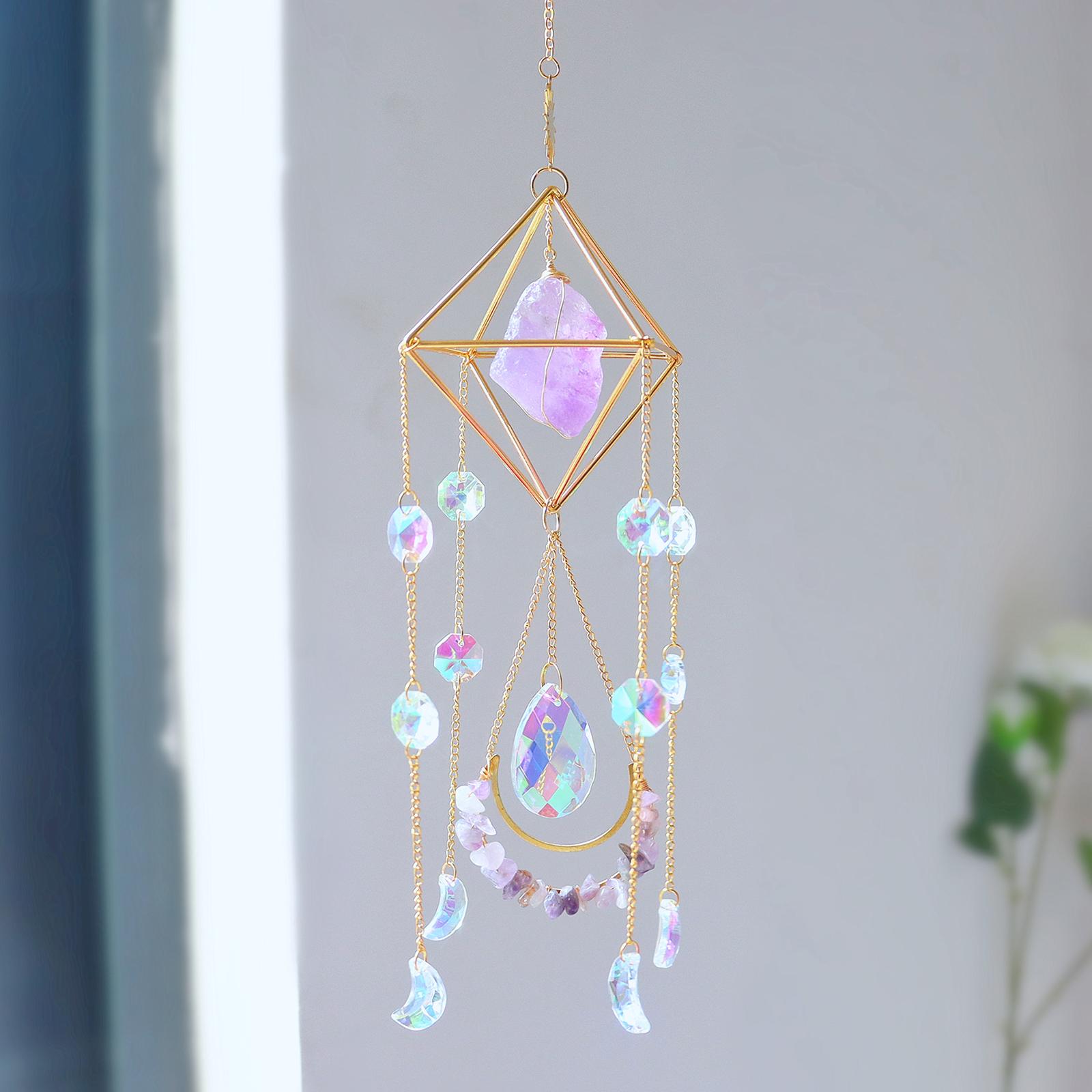 Crystal Wind Chimes Pendant Rainbow Maker Prism Ball Ornament Feng Shui Hanging for Christmas Party Car Home Decoration: Purple