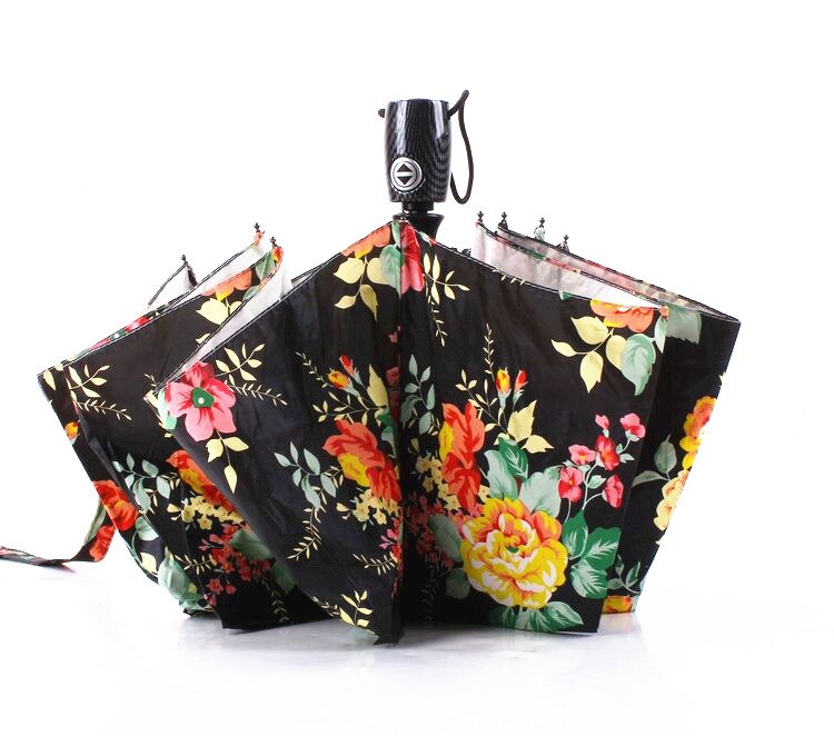 Ladies parasol Fully Automatic Compact Anti-UV printed flower Rain Sunshine Windproof Umbrellas Big Strong Women