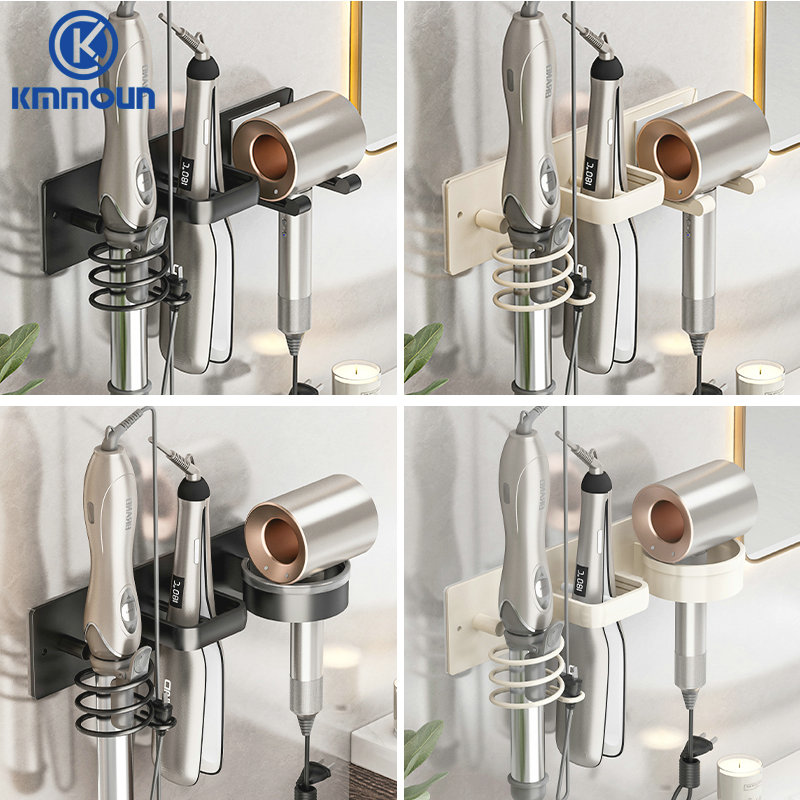 Haartrocknerhalter, Lockenstabhalter, Glätteisen, Föhnhalter, Wandhalterung, 3-in-1, Badezimmer, Haarwerkzeug-Organizer, Rack kmmoun