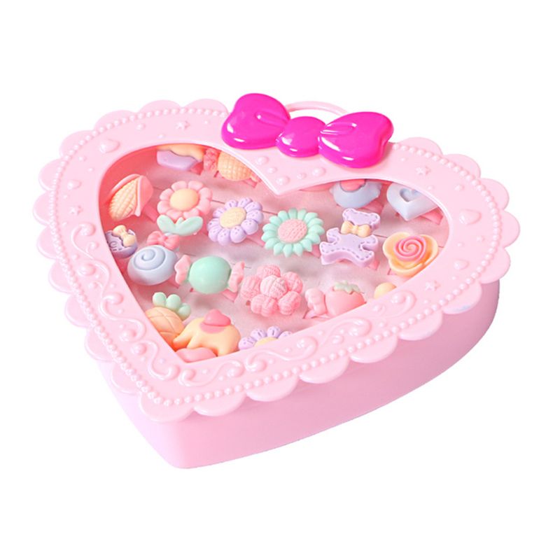 20pcs Girl Warm Color Rings With Bow Tie Box Princess Jewelry Fancy Kids
