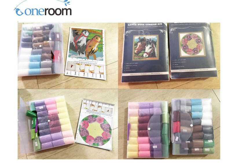 Noneroom Kleurrijk Regenboog Diy Unfinished Haken Garen Mat Klink Haak Tapijt Kit Vloermat Kerstman Foto Tapijt Set