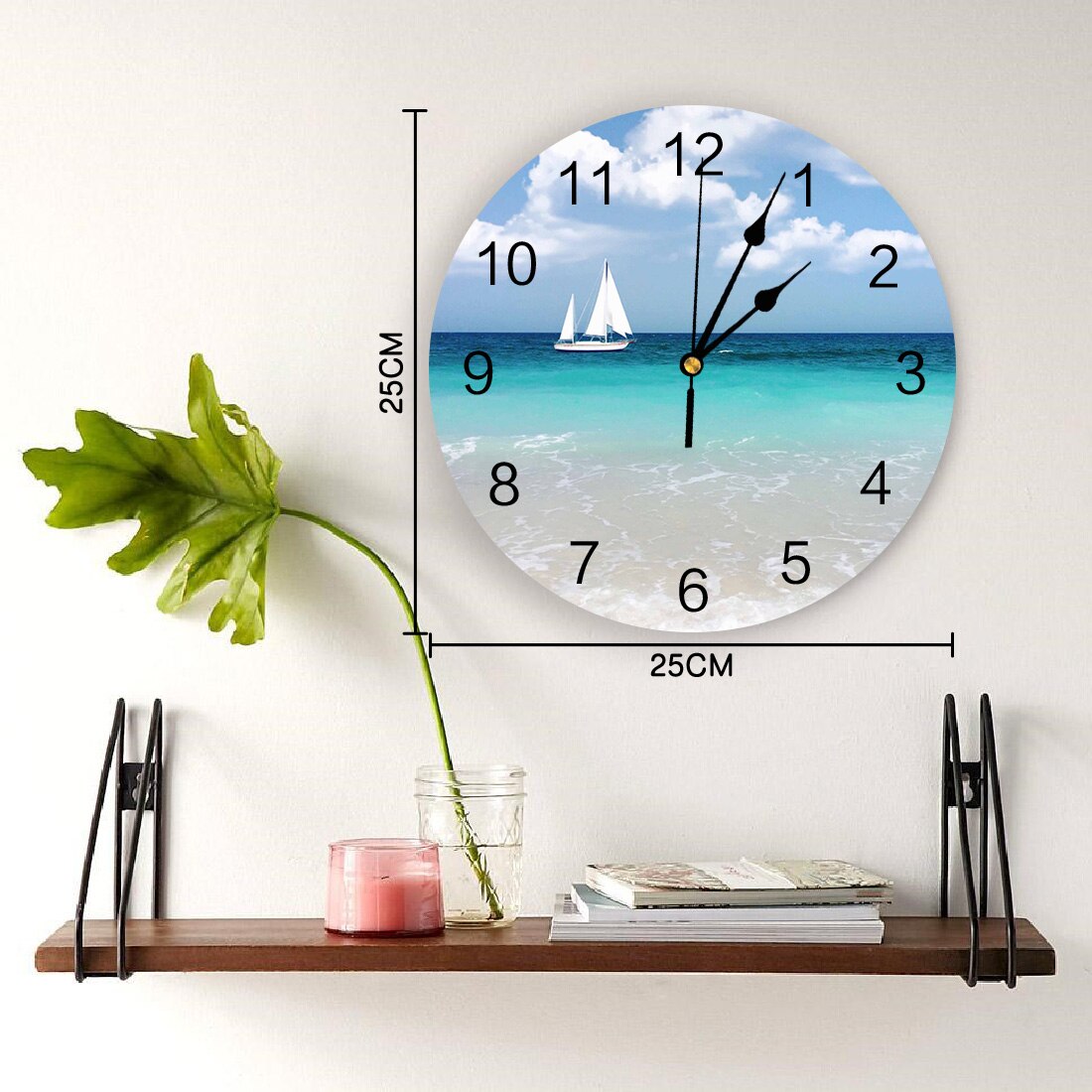 Sea Beach Sailing CloudsWall Clock Home Decor Bedroom Silent Wall Digital Clock Wall Clock Modern