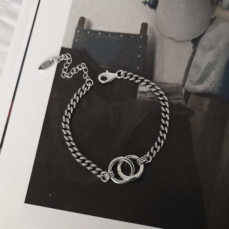 Hüfte hüpfen Schmuck Doppel Kreis thailändisch Silber Farbe Armbinde Handgemachte Dicke Kette Paar Armbinde für Männer Frauen S-B413