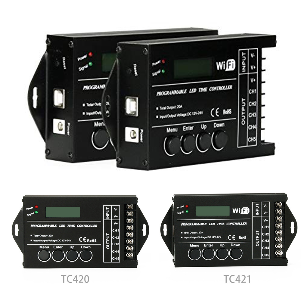 Tc420 tc421 tc423 opgraderet ledet tid wifi programmerbar controller  dc12v/24v 5- kanals output til led strip lys akvarier