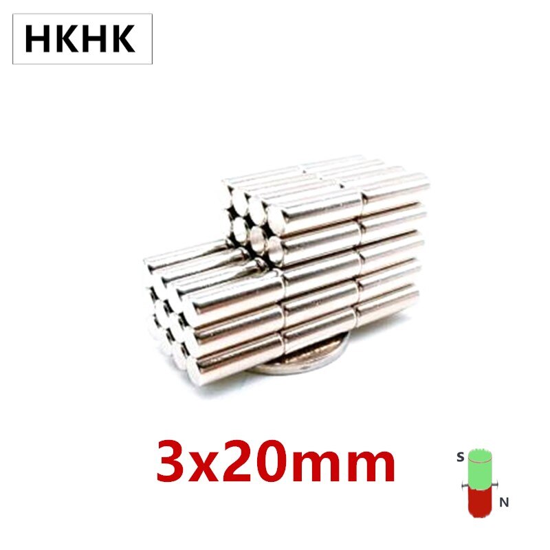 Hkhk 10-500Pcs Diameter Ronde Cilinder Magneten 3X20 Mm Magneet Encoder 3Mm X 20 Mm sterke Magnetische Standaard 3X20 Mm