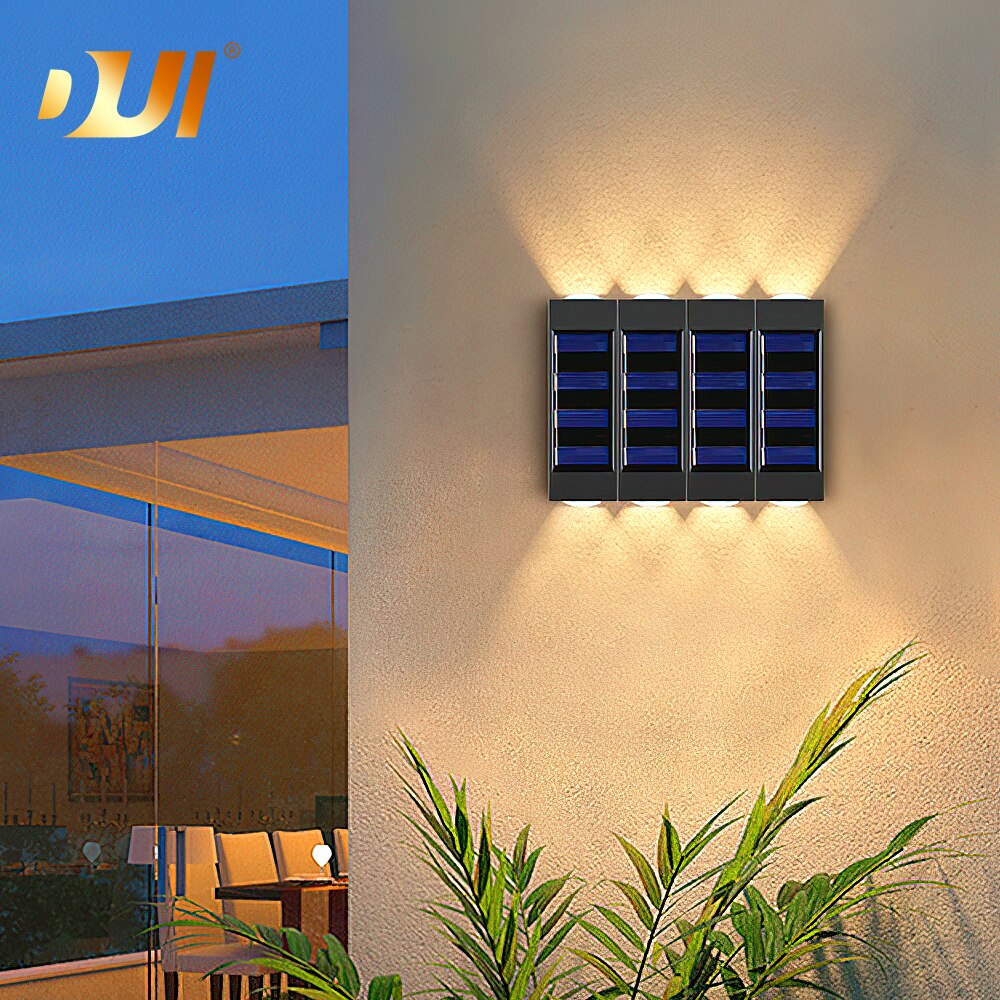 2 LED Solar Wall Lamp UP and Down Illuminate Outdoor IP65 Waterproof Solar Powered Spliceable Light For Home Garden Porch Yard