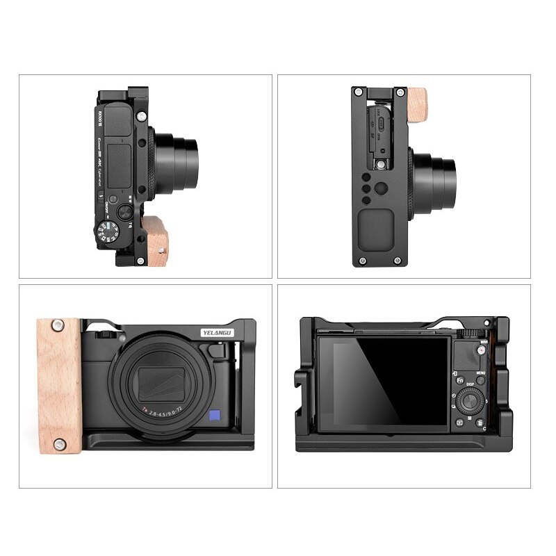 Cage de caméra avec poignée en bois pour Sony RX100 M7 M6, Cage de protection haut de gamme en alliage d&#39;aluminium pour Sony RX100 M6 M7 VII VI 7
