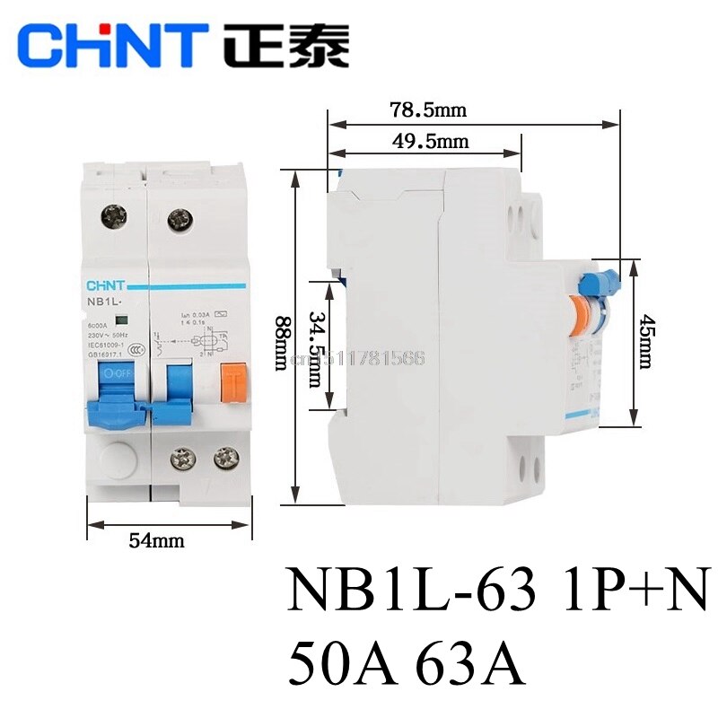 CHINT NB1L-63 RCBO 1P+N 63A 40A 30mA 220V MCB Residual Current Operated Circuit Breaker With Over-current Protection Magnetic CE