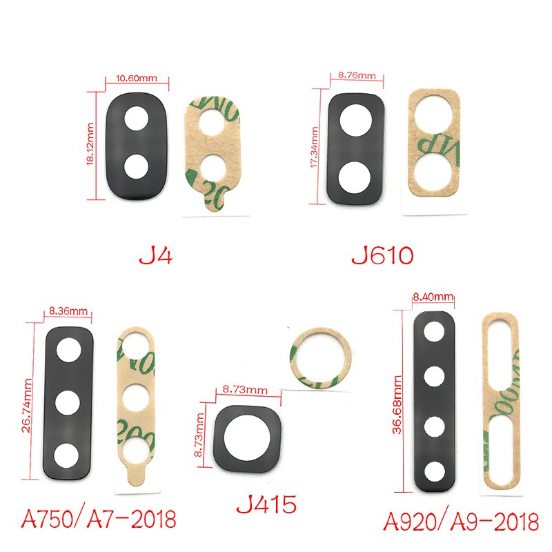 Pièces de rechange de couvercle d'objectif en verre de caméra arrière avec autocollant de colle pour Samsung A7 A750 A9 A920 J4 J415 J610