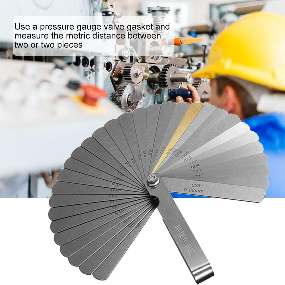 Stainless Steel Feeler Gauge 32 Blades Scale 0.04-0.88mm Thickness Gap Metric Imperial Filler for Pressure Gauge Valve Gasket