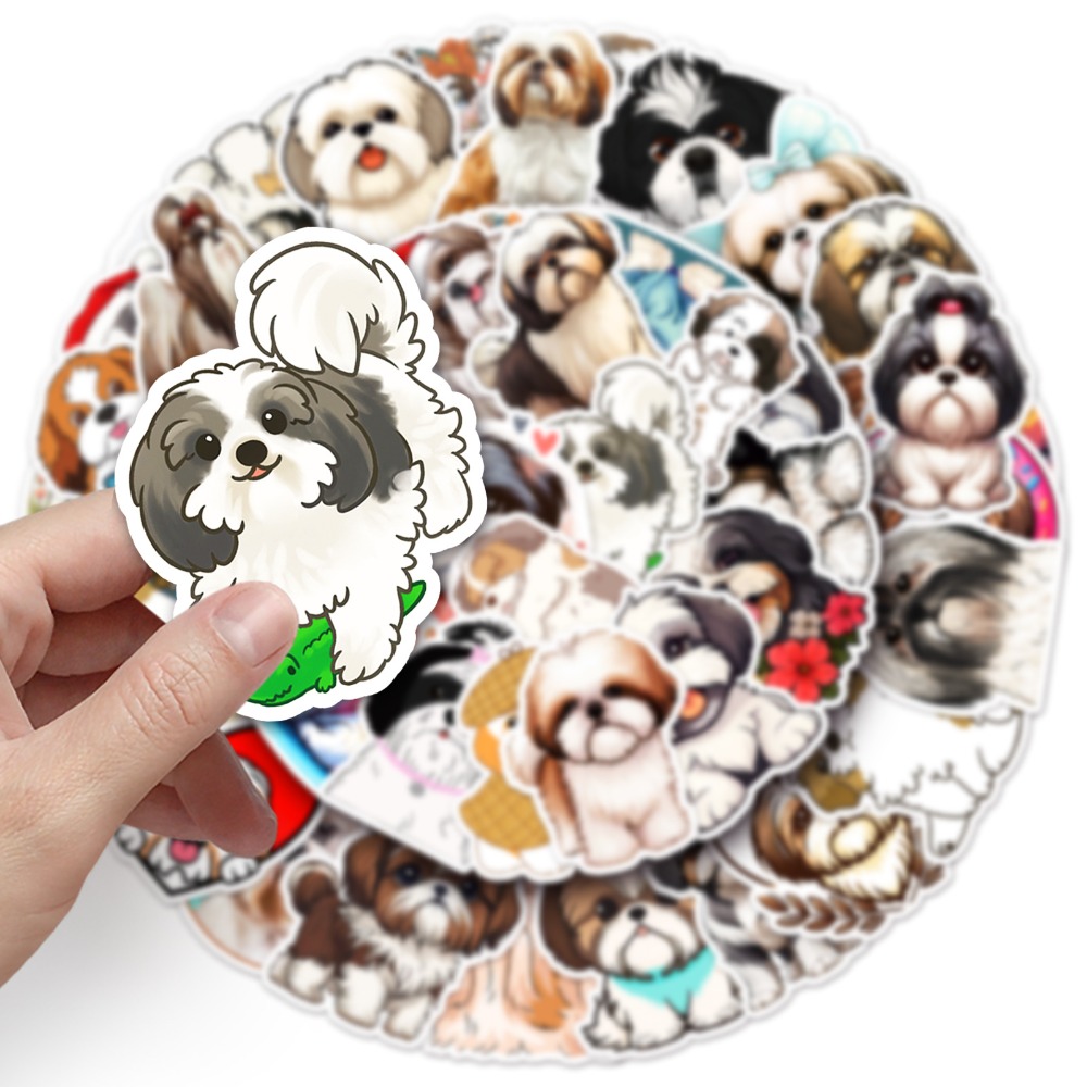 10/50Pcs Cute Puppy Dogs Stickers Kawaii Pet Dog Shih Tzu Cartoon Animals Stickers for DIY Laptop Phone Skateboard Decoration