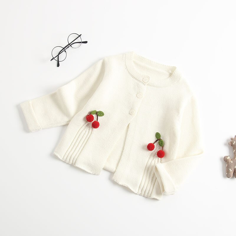 Cárdigan tejido para bebé niña invierno cálido recién nacido sudaderas infantiles cereza manga larga con capucha chaqueta niños ropa trajes: white / 3 años