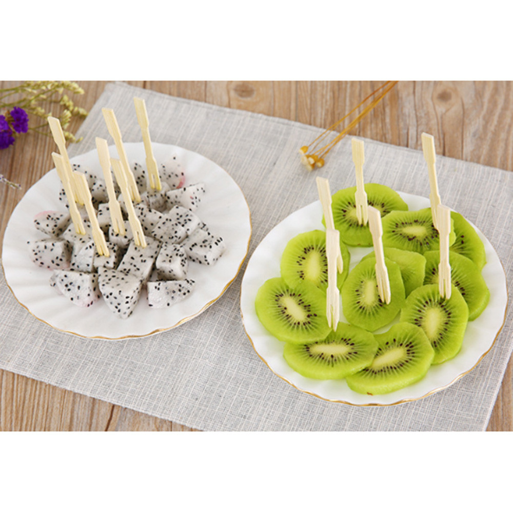 15 # #80Pcs Bamboe Fruit Vorken Lengte Cocktail Fruit Picks Spiesjes Sticks Party Dessert Gebruiksvoorwerp Wegwerp Vorken Catering vorken