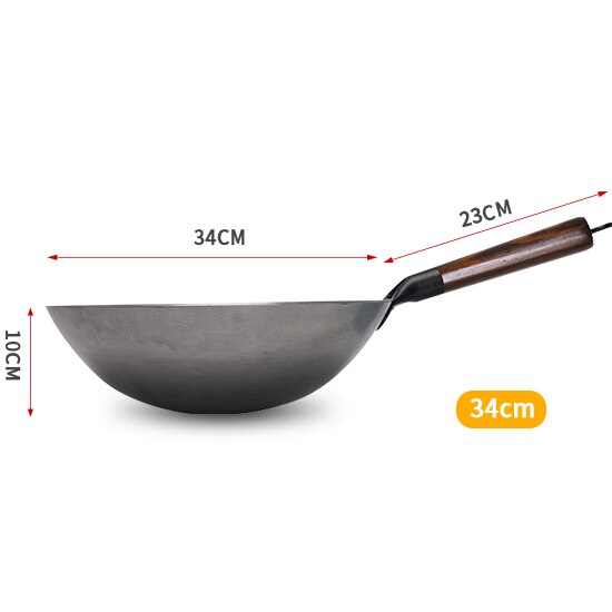 Traditionele Handgemaakte Ijzeren Wok, Niet-Coating Woks Voor Keuken Panwooden Handvat Wok Keuken Gas Pot Kookgerei: 34cm