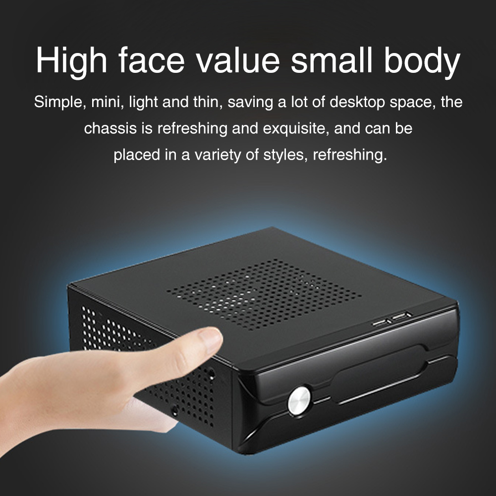 Boîtier HTPC Mini ITX avec châssis HTPC, Horizontal, alimentation de jeu en métal, USB 2.0, boîtier d&#39;ordinateur avec trou de radiateur, pratique pour le bureau et la maison