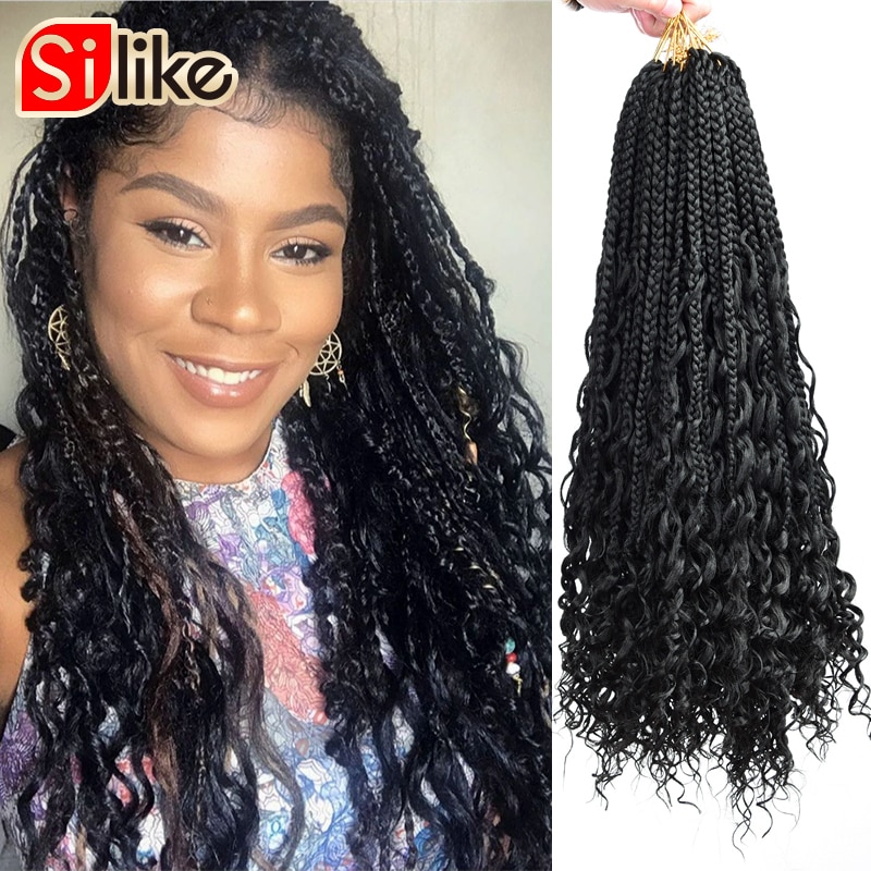 Silike 18 Inch Box Braids Crochet Hair Pre-looped Synthetic Braiding Hair Extension Messy Bohemian Braided For Black Women Bulk