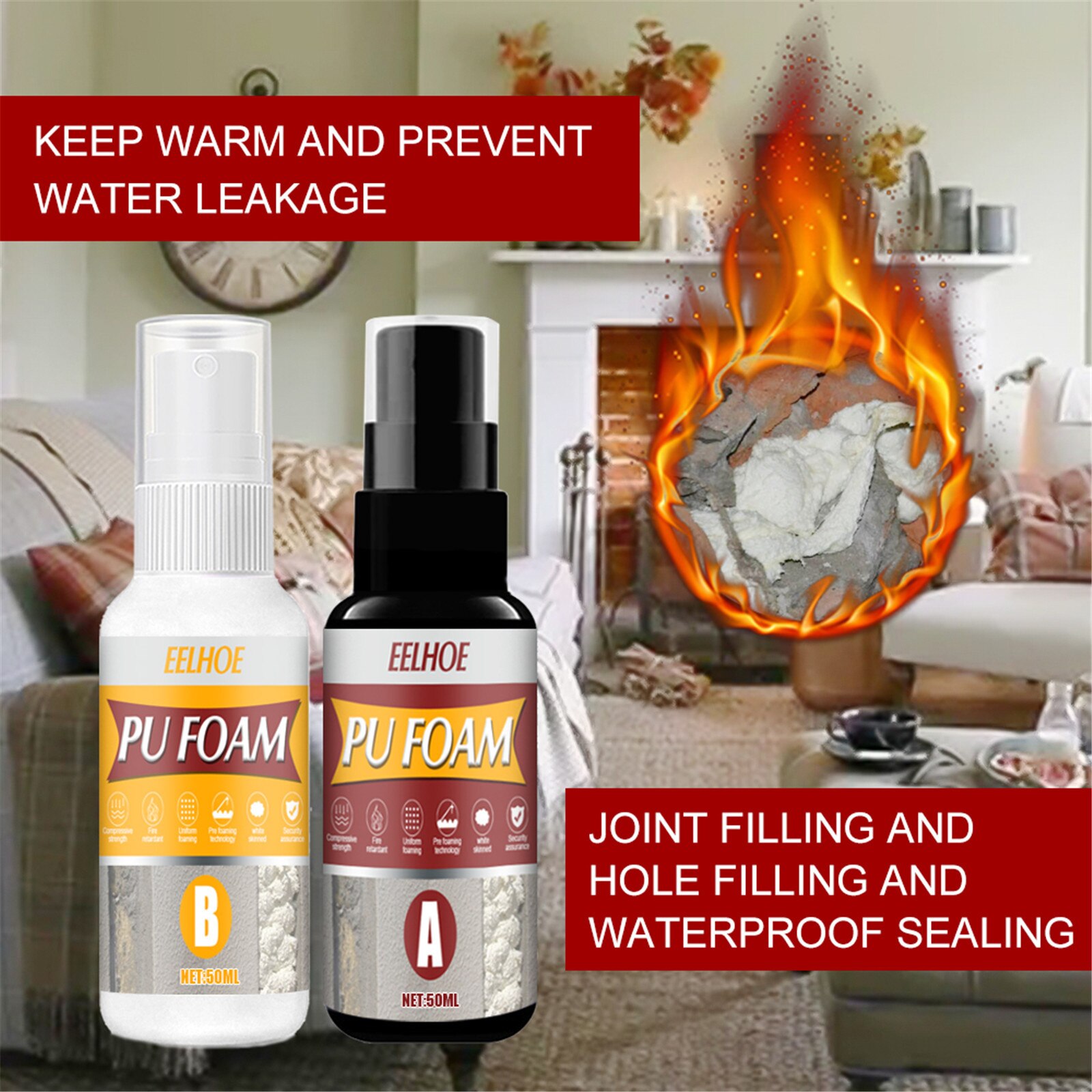 Multi-purpose Foaming Agent for Home Accessories One Component Polyurethane Foam Sealant Agent: A-30ml B-30ml