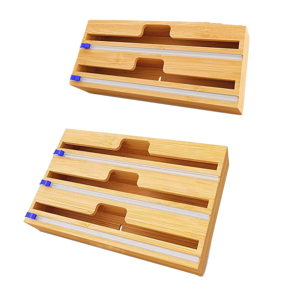 Plastic Wrap Dispenser Food Aluminum Foil Cling Film Cutter Sliding Cut Wood Storage Organizer Holder Kitchen Tool Accessories