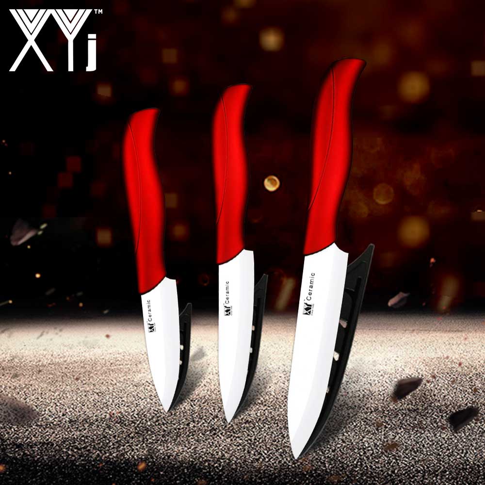 Xyj kök keramiska kniv set 3 " paring 4 " utility 5 " skivare matlagning keramiska knivar skarpt blad bekvämt handtag kockar verktyg: Röd h vit b