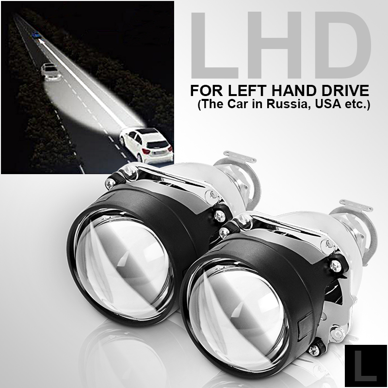Lente de proyector bi-xenón para coche, luz LED de Ojos de demonio de 2,5 pulgadas, ajuste H4 H7, enchufe, 2 piezas: LHD No Shrould
