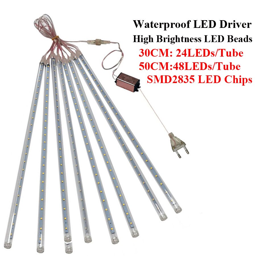 50CM 8 Tube 284LED LED Falling Rain Lights Christmas Meteor Shower Lights Outdoor Garden Tree Fairy String Light Garland