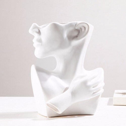 Keramik-Vase Mit Denkendem Gesicht – Weiß, Ca. 15x8,5 Cm, Stylische Tischdekoration Oder Übertopf