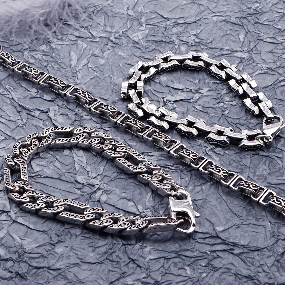 Retro 316L Roestvrij Staal Gegoten Metalen Armband Mannen Patroon Chain Heren Armbanden Mannelijke Biker Sieraden Accessoire
