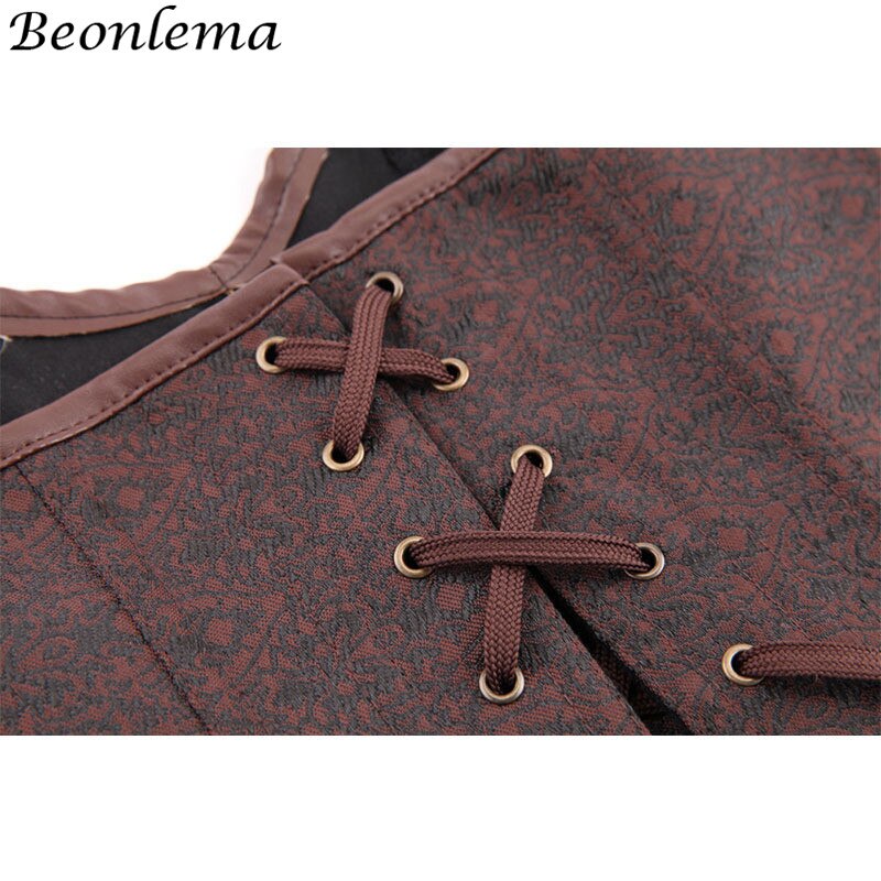 Beonlema steampunk korset vintage overbust korselet bustiers metal spænde kæde punk retro tøj brun 6xl corsage
