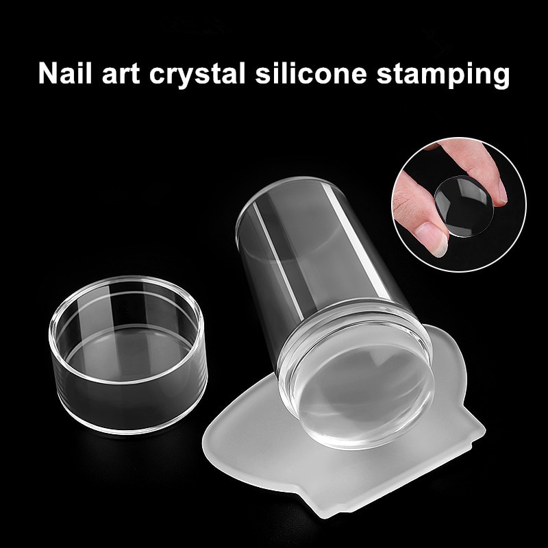 1 Set Nail Stempelen Template Tool Nail Art Stamper Schraper Set Met Cap Transparant Siliconen Nail Stempel Gereedschap