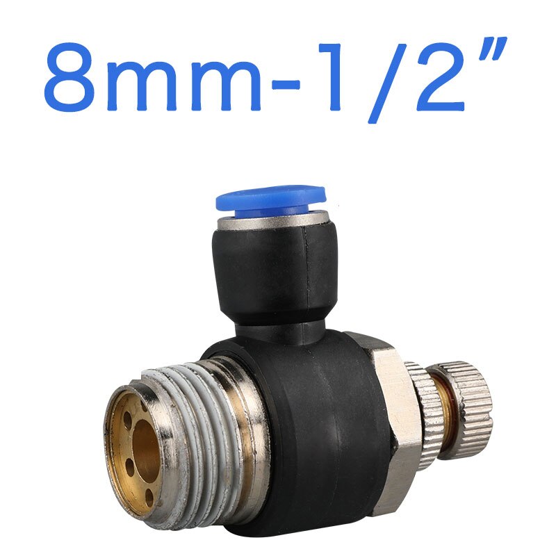 Pneumatic speed flow controller 8mm 6mm 10mm 12mm OD hose tube 1/4 "BSP 1/8" 3/8 "1/2" male Air flow limit valve: SL8-04