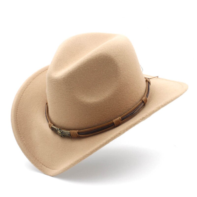 Mistdawn dame herre ull vestlig cowboyhatt herre dame cowgirl jazz sombrero lokk belte str 56-58cm: Kamel