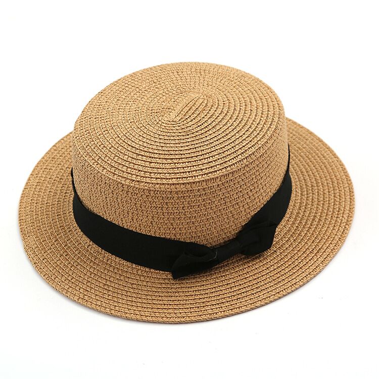 Dames Platte Boog Strooien Hoed Zomer Zonnehoed Voor Vrouwen Meisjes Casual Beach Fedora Hoed: khaki / adult size