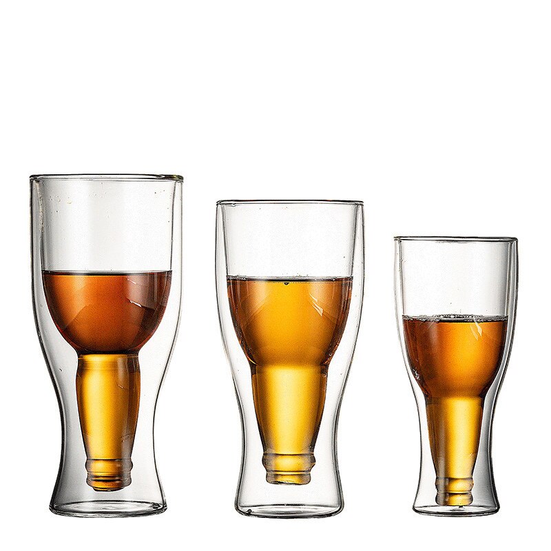 Dubbele Wand Glas Bier Mok Bier Glas Drinken Ondersteboven Bierfles Vorm Glas Cups Drinkware