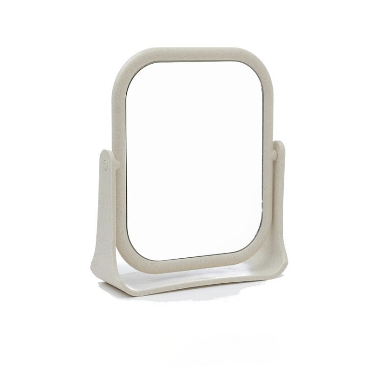 Miroir de maquillage rotatif Double face en paille de blé, de bureau, pour étudiant, de princesse, de vanité, ovale et carré: white