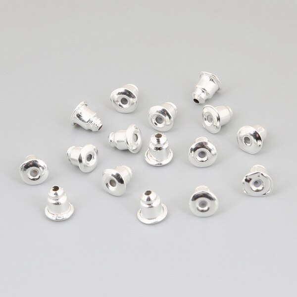 50-100pcs Jewelry Findings Metal Accessories Beads DIY Ear Plugs Post Nuts Clear Soft Silicone Rubber Earring Backs Plug Cap: 5x6mm silver 50Pcs