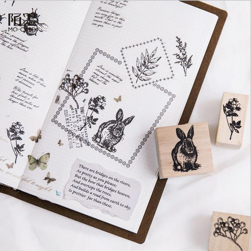 Sellos de sello de goma para álbum de fotos, sellos de madera para decoración de álbum de recortes, DIY, planta en el bosque, 1 ud.