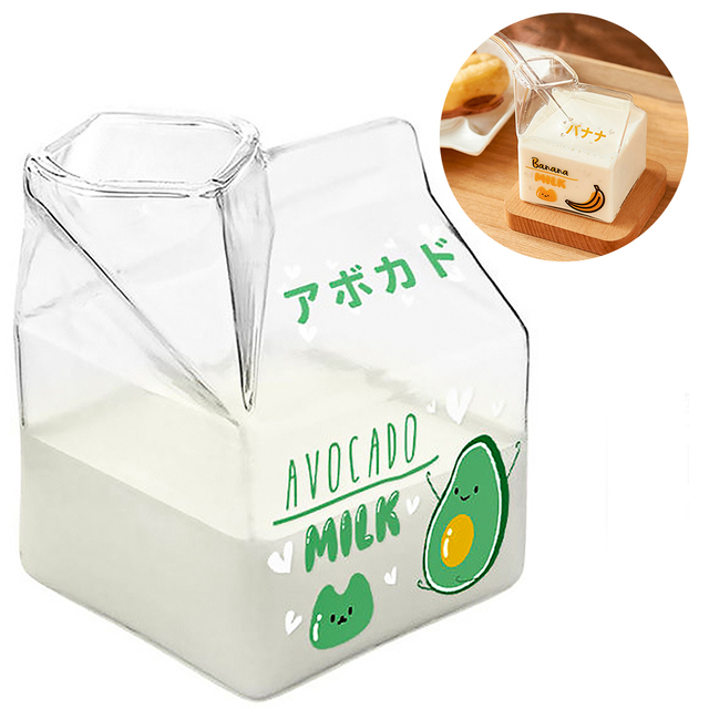 Glas Milchkännchen Kasten Hitzebeständige Karikatur Mini Platz Milch Karton Container Tasse 380ml Wasser Tasse Kawaii Becher Kawaii Flasche: Grün