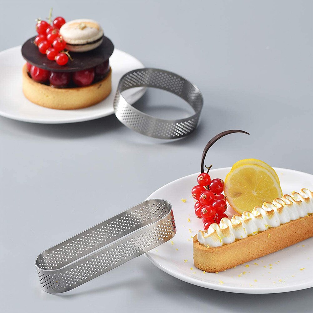 5/1 stk mini mousse kagering i rustfrit stål perforeret form gør det selv æggetærte ring dessert cookies bageform kage bageværktøj