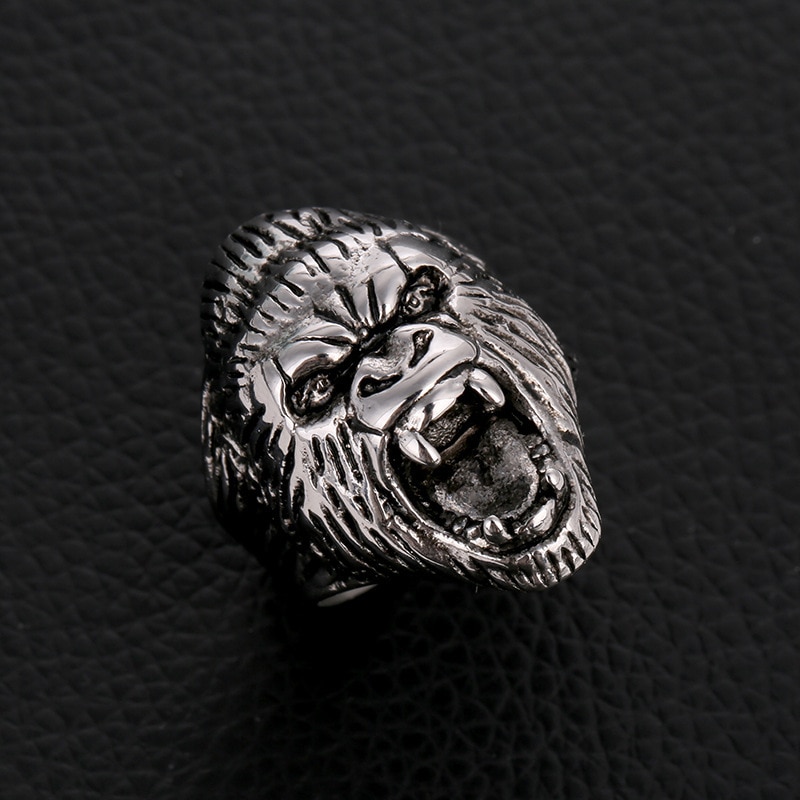 Punk 316L Stainless Steel Gorilla Ring Men's Exaggerated Personality Roar King Kong Domineering Jewelry
