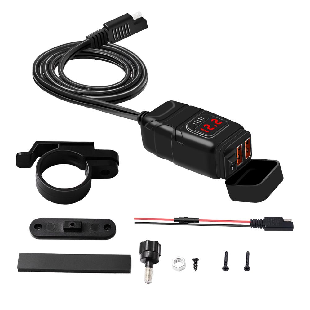 Wupp 12v sea to usb adapter med voltmeter motorcykel switch snabbkoppling med vattentät dubbel  qc3.0 usb snabbladdare
