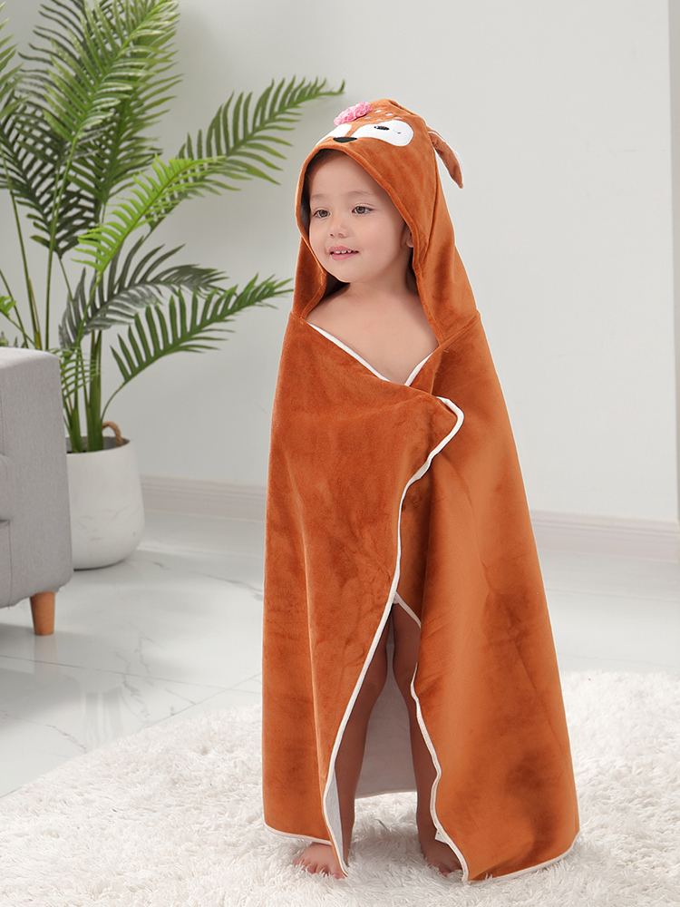 1 pçs dos desenhos animados de fibra de bambu toalha de banho das crianças com chapéu capa roupão para meninas meninos e bebês toalhas de banho macias: Preto