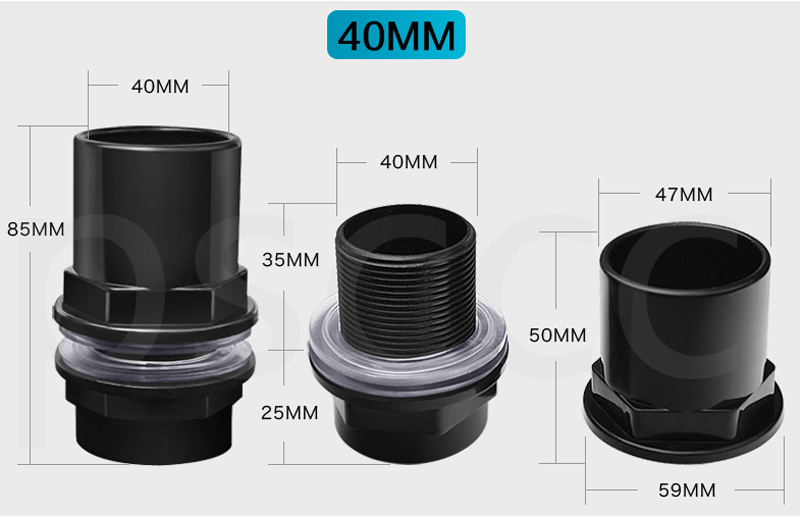 Wasserdicht Schwarz Gerade Rohr Rohr Fitting Anschluss PVC Rohr Joint Aquarium Aquarium Zubehör 20/25/32/40/50mm armaturen: 40shangxiashui / 2 unit