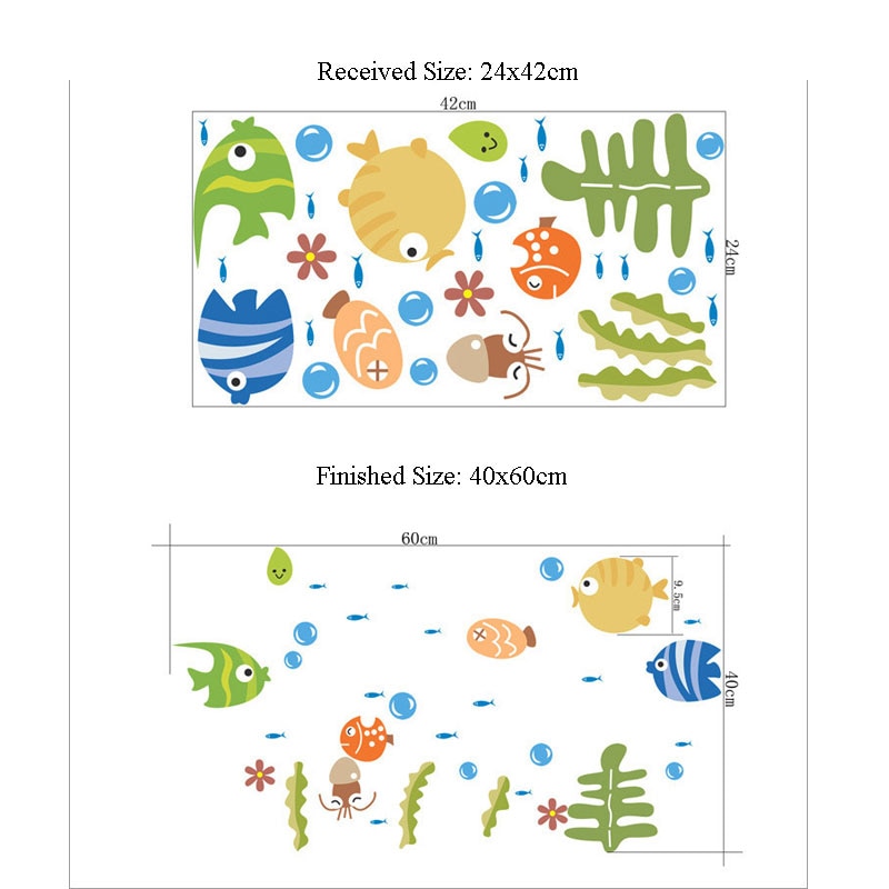 Tegnefilm fisk wallsticker sød fisk i havet børneværelse wallstickers til børneværelse badeværelse klistermærker boligindretning decals