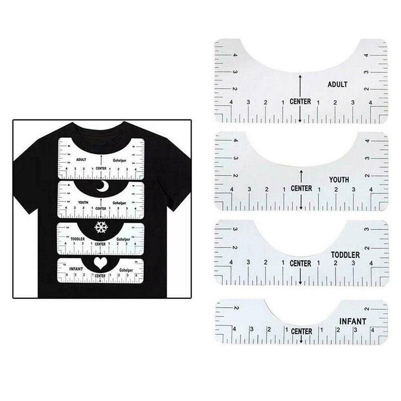 4PCS T-Shirt Rulers Guide Shirt Alignment Tool Sewing Centering Guide for Vinyl Shirts with Size Chart Built HTV Alignment Tool