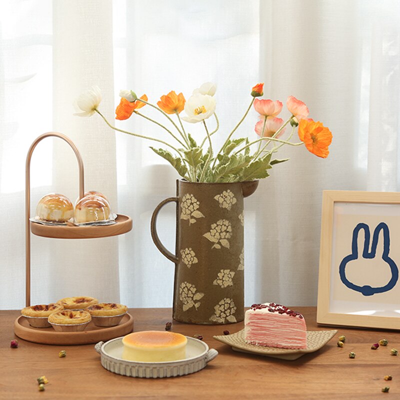 Japan Style Dessert Table Shelf Household Dining Handicraft Wooden Two Layer Rack Cherry Wood