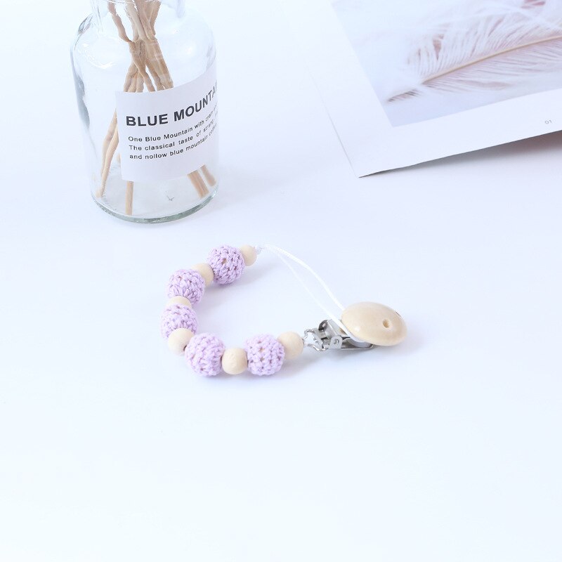 Træ baby sut klip kæder hæklede perler silikone perler sut holder legetøj snor rem baby shower: 5
