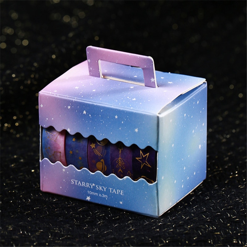 Schattige washi tape 5 stuks/set kawaii sterrenhemel afplaktape bronzende ster decoratieve tape voor stickers scrapbooking diy fotoalbum