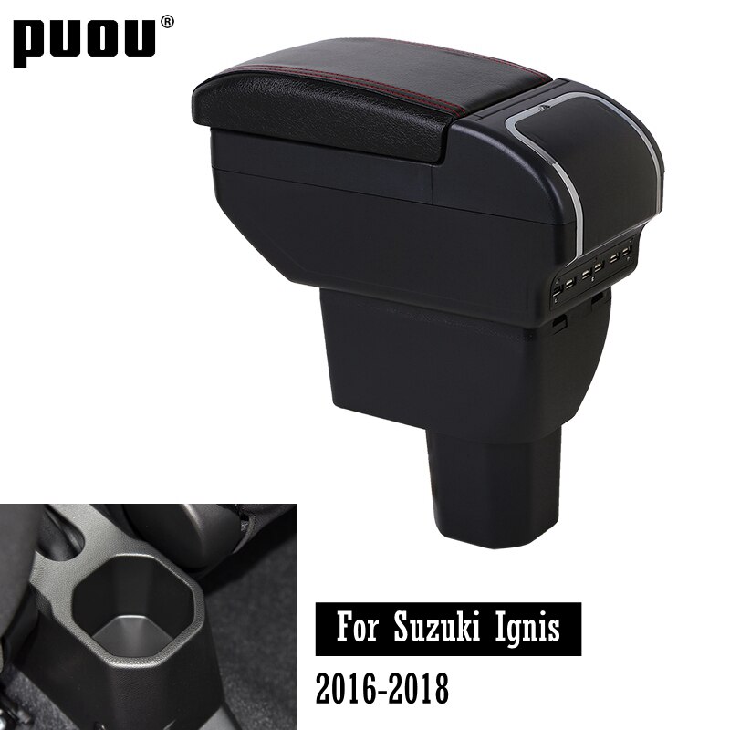Accoudoir central pour suzuki ignis - double couche en cuir pu avec porte-gobelet, cendrier, port usb